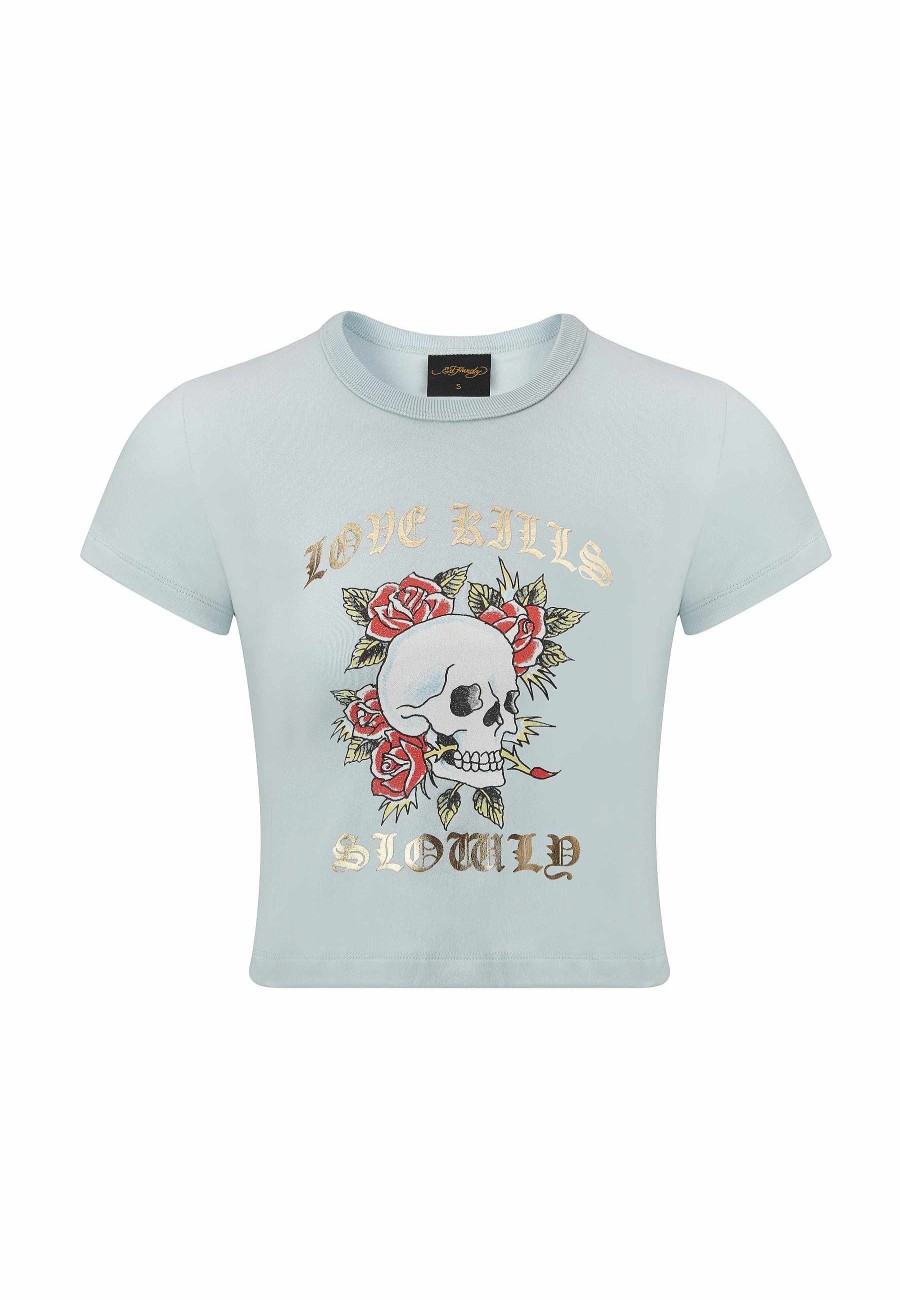 Ed Hardy Womens Skull-Kills-Slow Cropped Baby T-Shirt