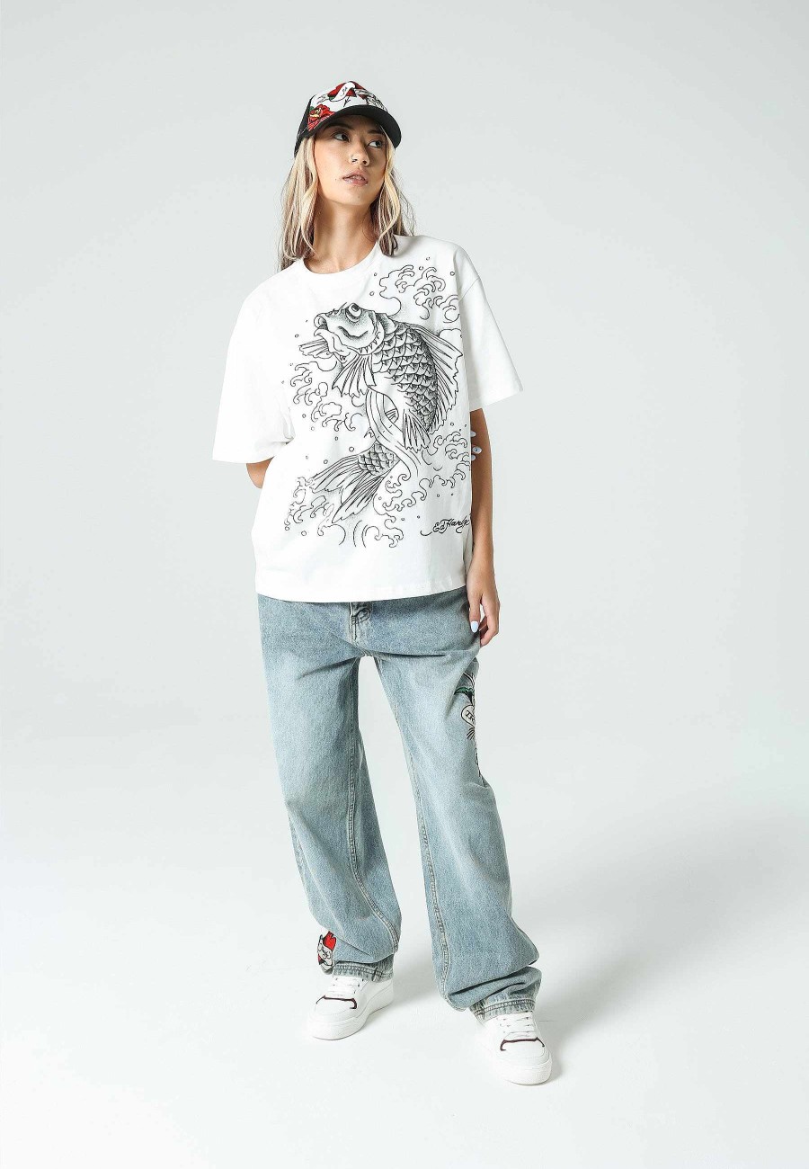 Ed Hardy Womens True-Til-Death Relaxed Fit Denim Trousers Jeans
