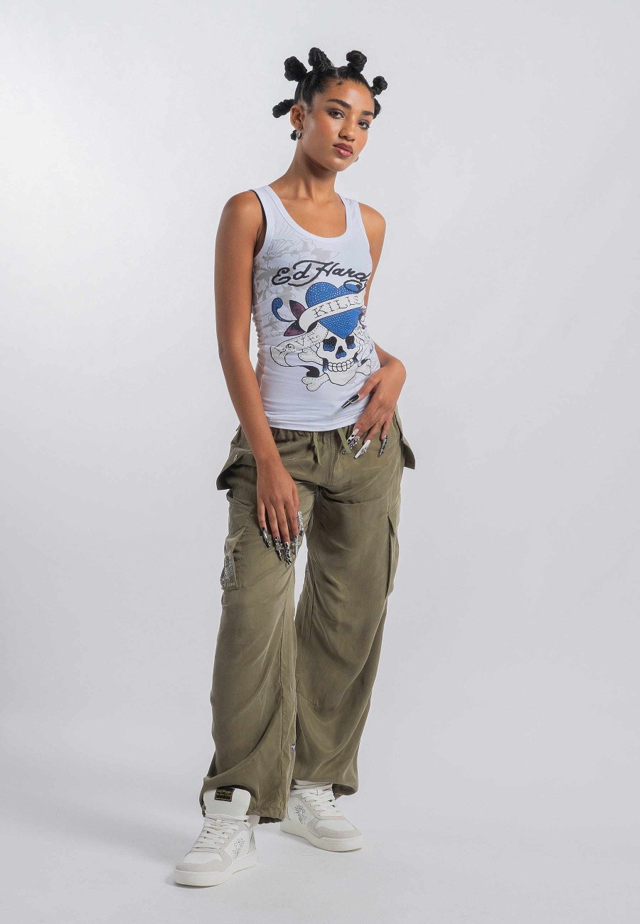 Ed Hardy Womens Love Kills Slow Tight Vest - White