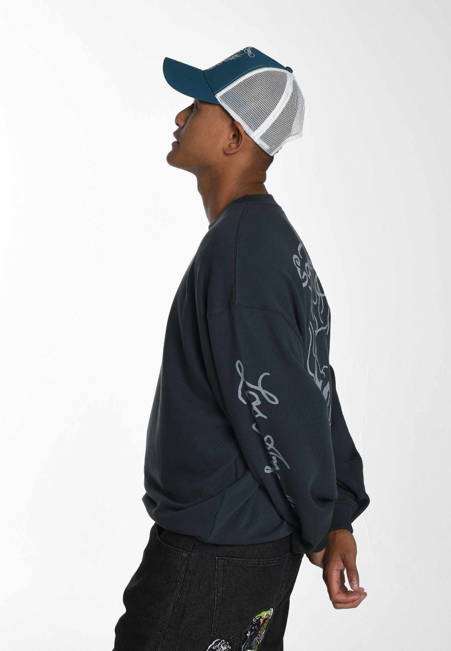 Ed Hardy Mens Mono-Flash-Sheet Graphic Crew Neck Sweatshirt