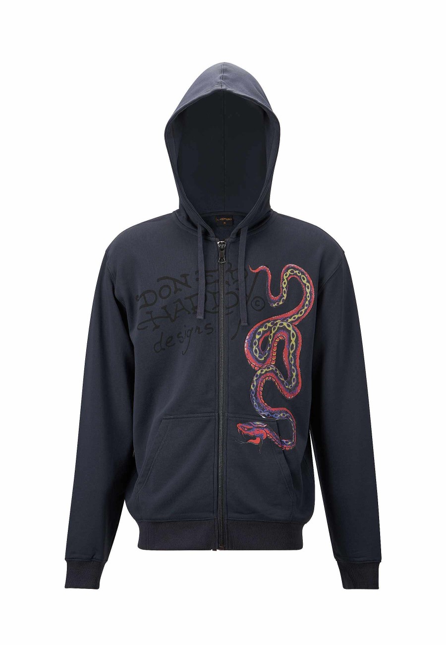 Ed Hardy Mens Drag-Snake Graphic Zip Thru Hoodie