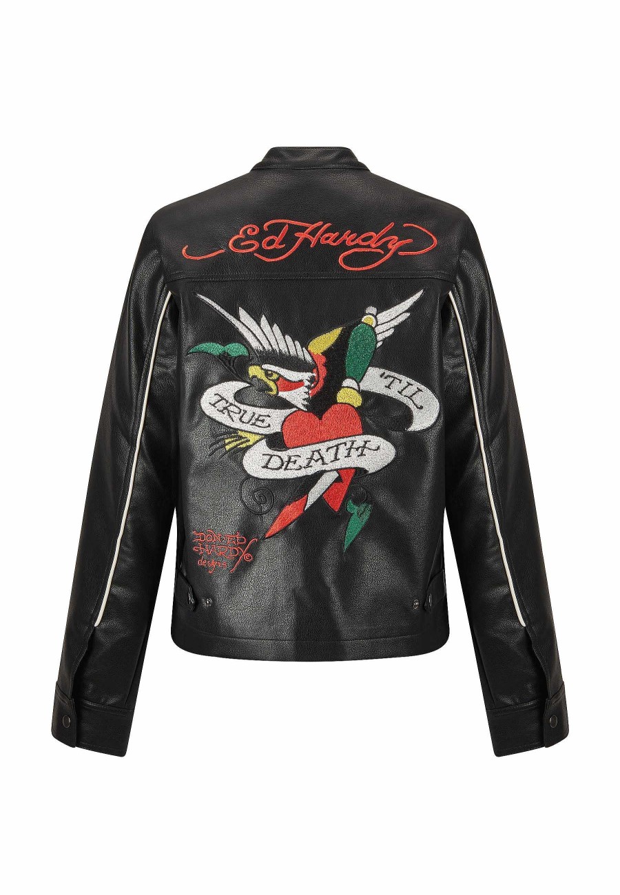 Ed Hardy Womens Til Death Vegan Leather Biker Jacket