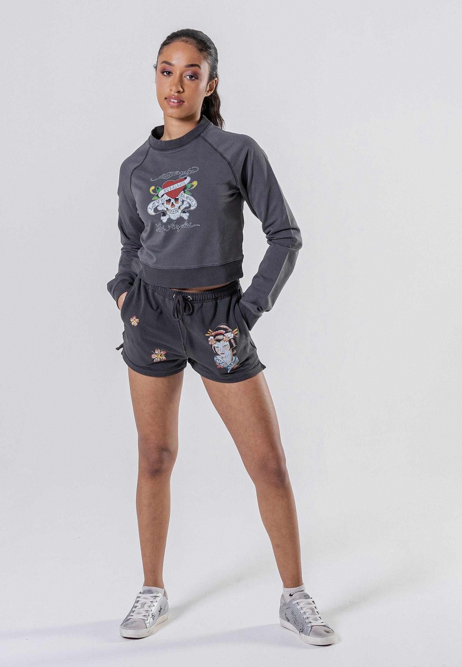 Ed Hardy Womens Love-Kills Slowly Cropped Crew Neck Sweatshirt