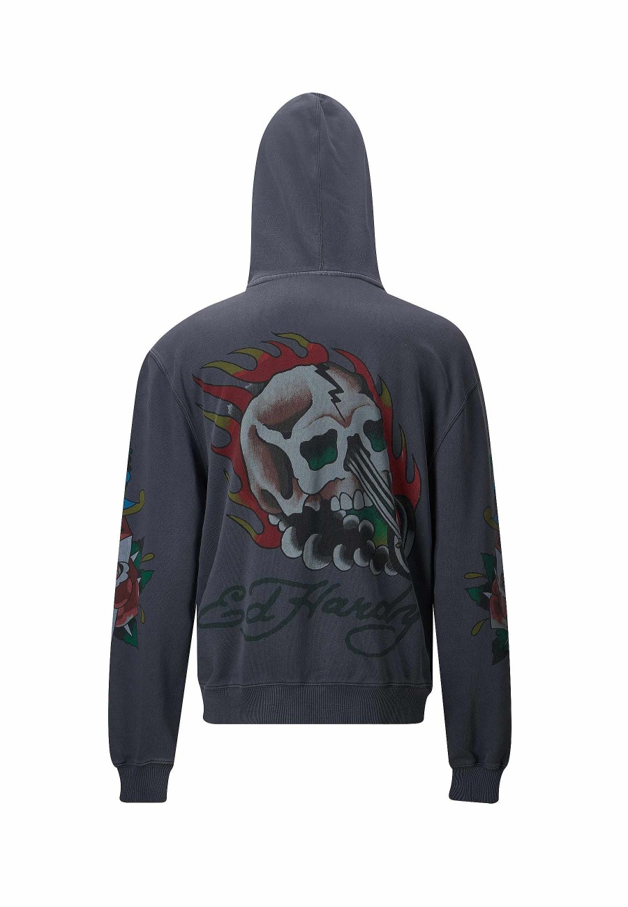 Ed Hardy Mens Skull-Rider Graphic Zip Through Hoodie