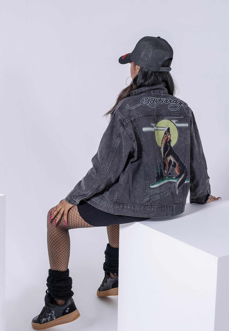 Ed Hardy Womens Born-Wild Denim Jacket