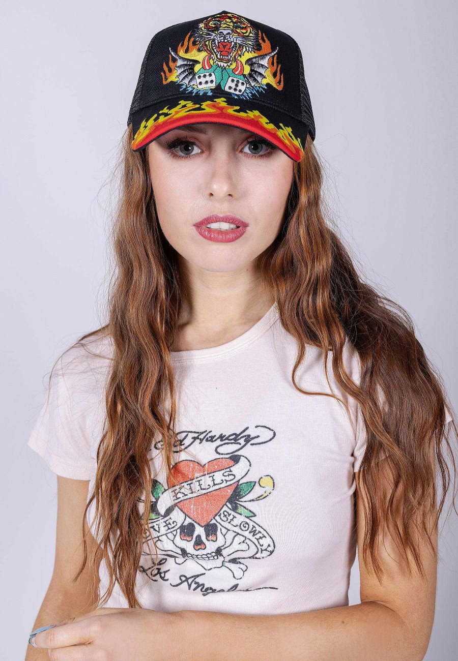 Ed Hardy Uni Tiger-Dice Twill Front Mesh Trucker Cap