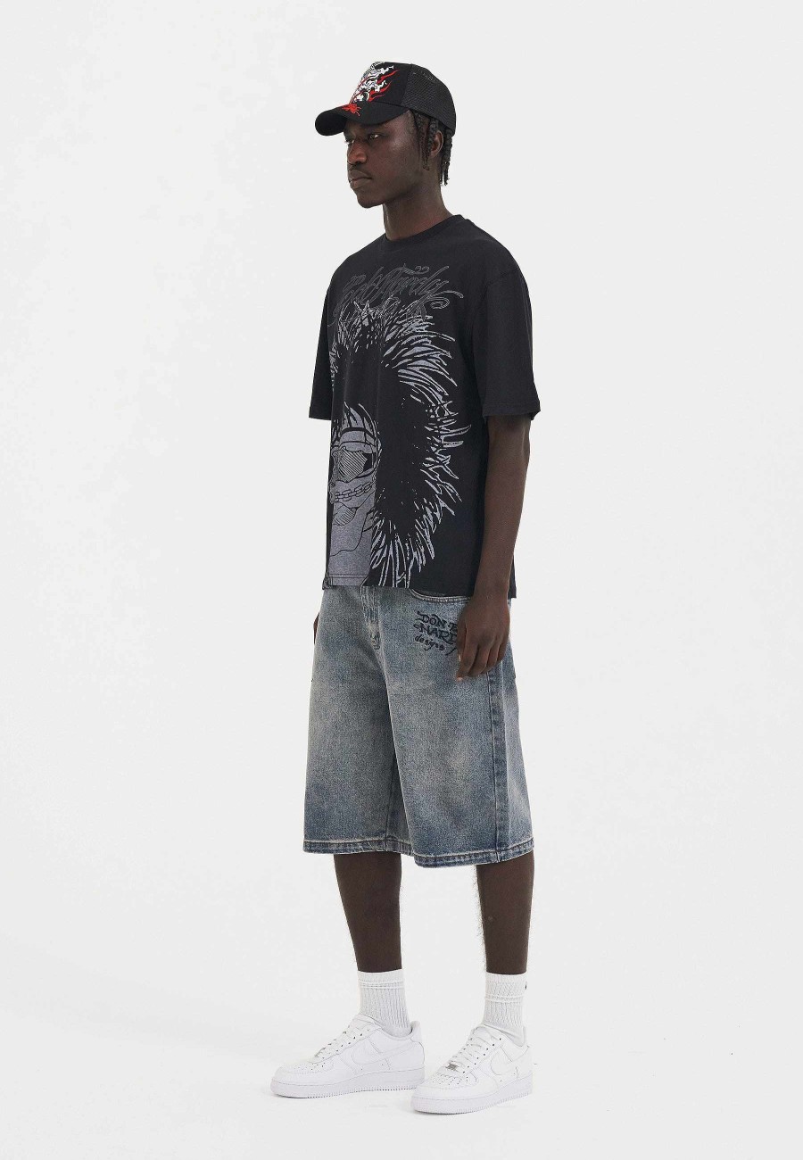 Ed Hardy Mens Devil Mermaid Denim Jorts Shorts