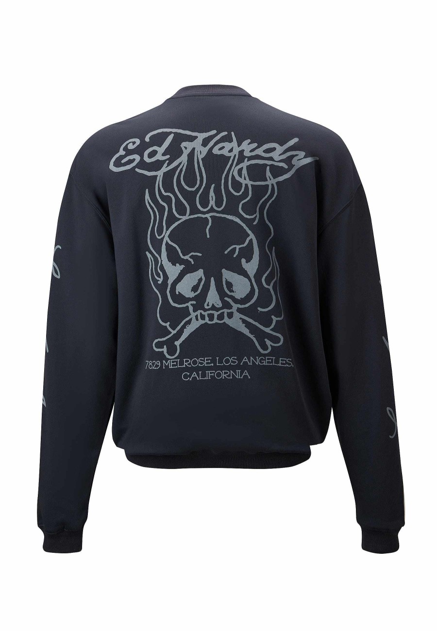 Ed Hardy Mens Mono-Flash-Sheet Graphic Crew Neck Sweatshirt