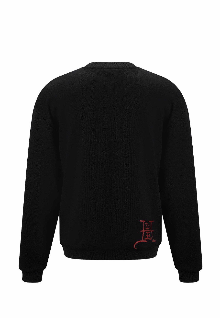 Ed Hardy Mens Flaming-Devil Graphic Oversize Crew Sweatshirt