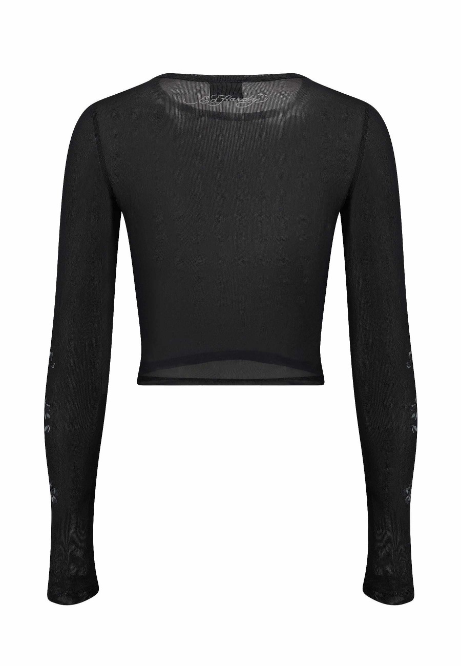Ed Hardy Womens Geisha-Girl Mesh Long Sleeved T-Shirt