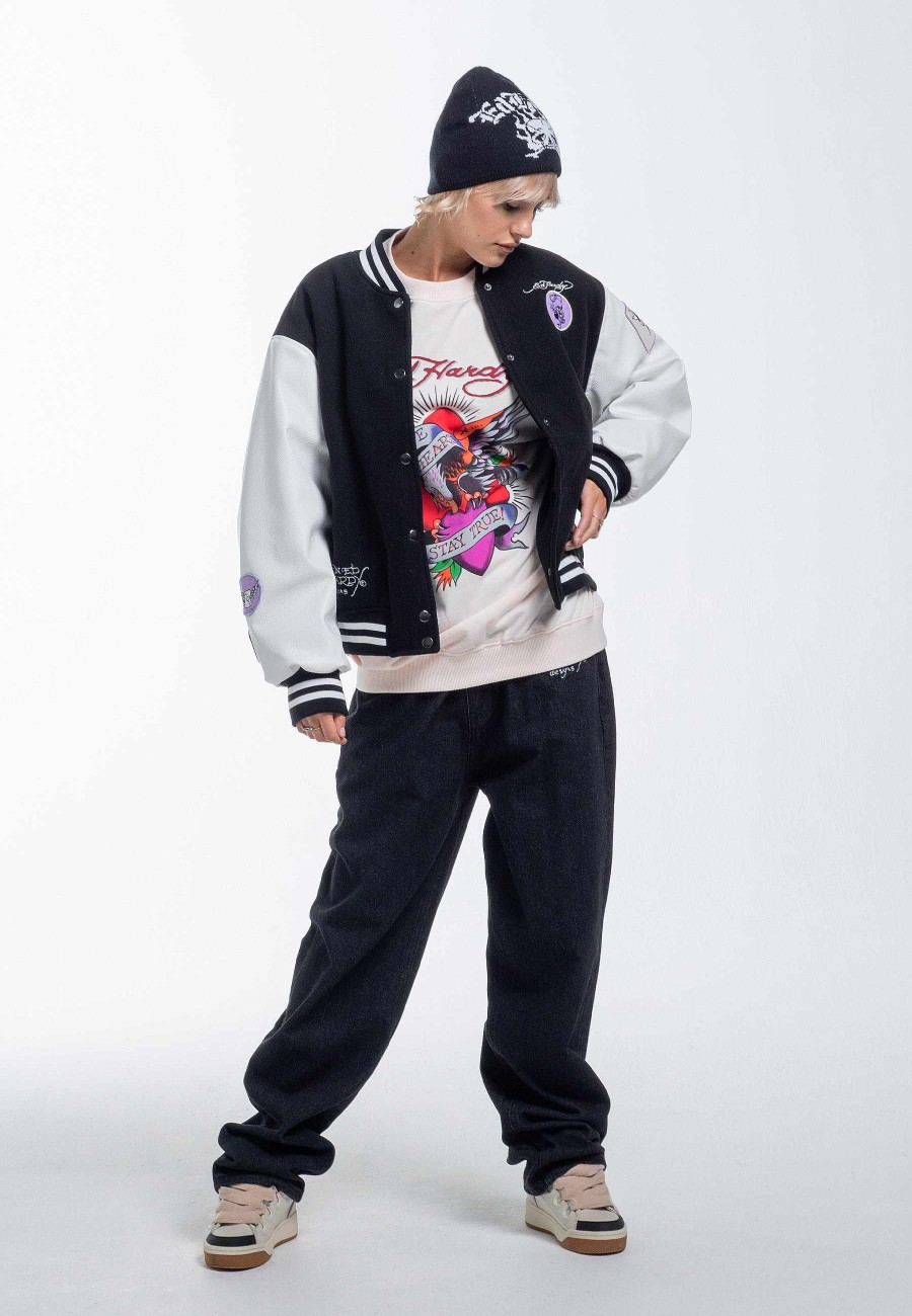 Ed Hardy Womens Love Wrapped Varsity Bomber Jacket