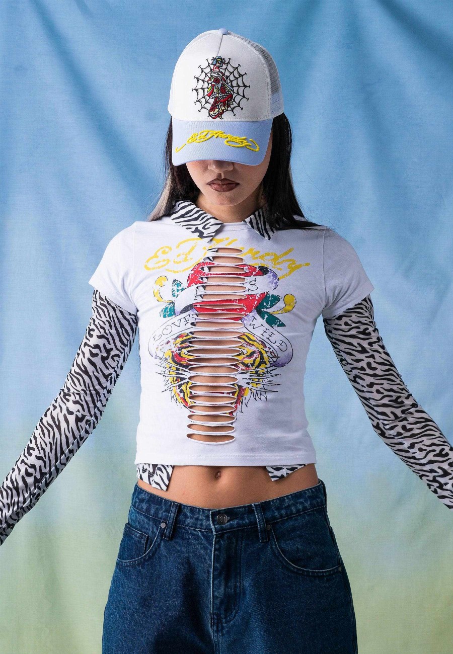 Ed Hardy Womens Love-Runs-Wild Baby Slash T-Shirt