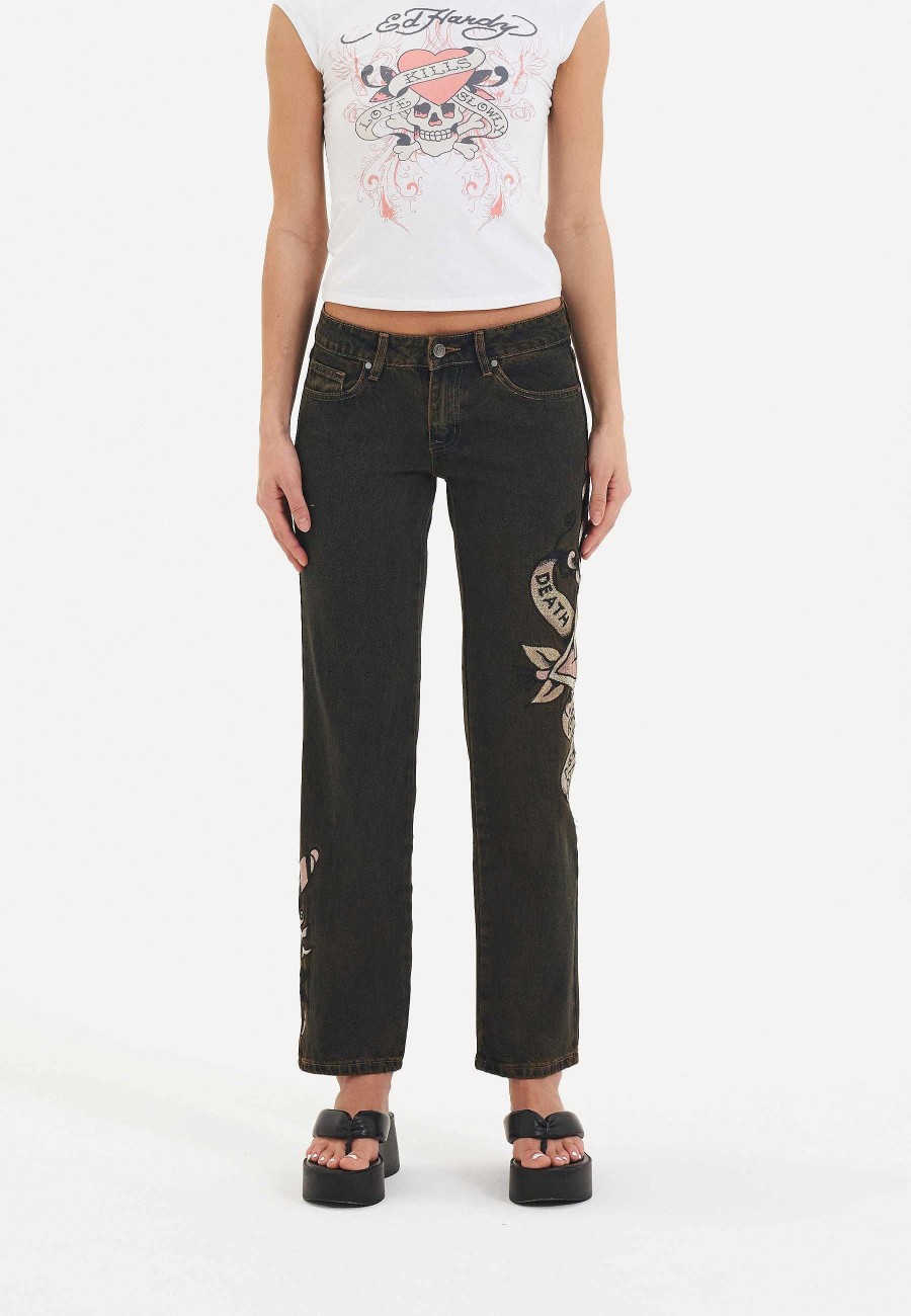 Ed Hardy Womens Death & Dishonour Straight Denim Trousers Jeans