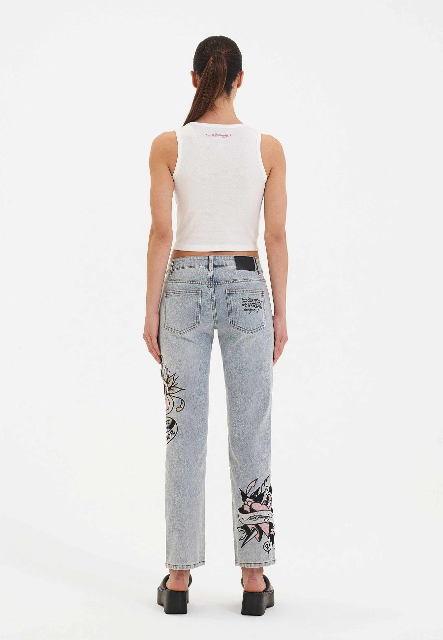 Ed Hardy Womens Death & Dishonour Straight Denim Trousers Jeans