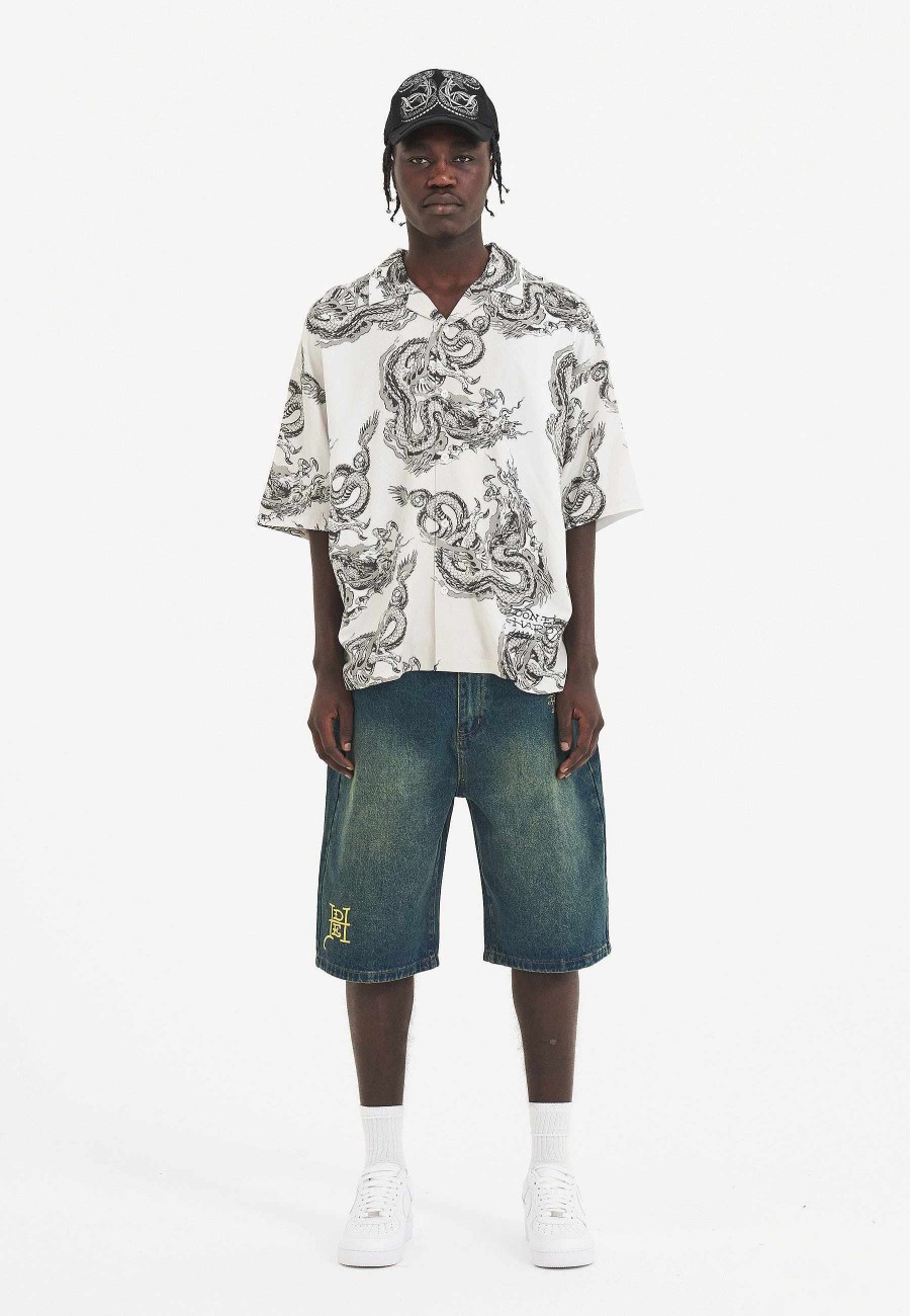 Ed Hardy Mens Black Snake Denim Jorts Shorts