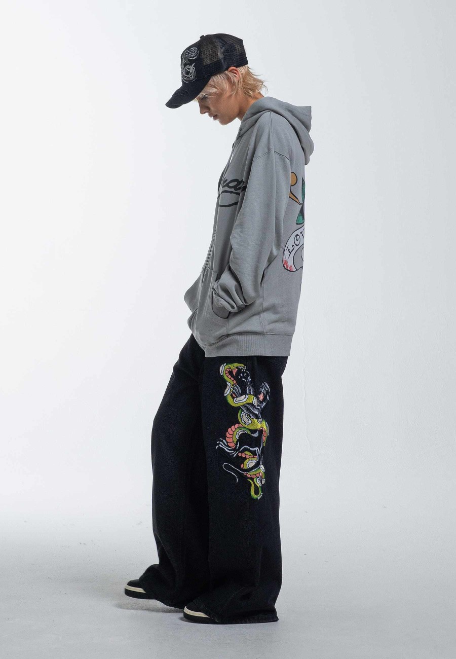 Ed Hardy Womens Panther Battle Xtra Oversized Denim Trousers Jeans
