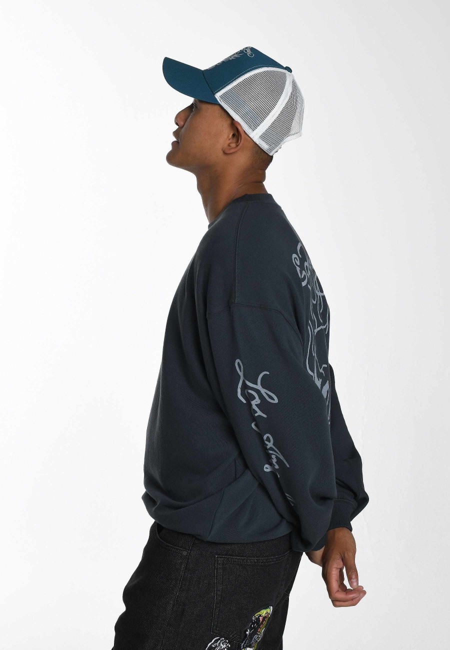 Ed Hardy Mens Mono-Flash-Sheet Graphic Crew Neck Sweatshirt