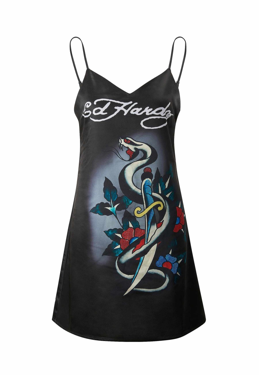 Ed Hardy Womens Snake & Dagger Strappy Mini Dress - Black