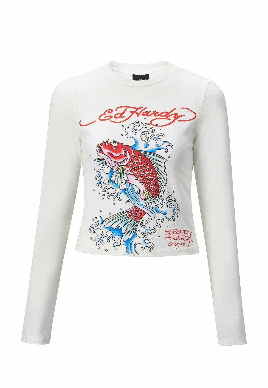 Ed Hardy Womens Koi Fishing Long Sleeve T-Shirt