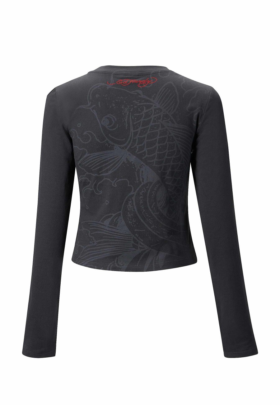 Ed Hardy Womens Koi Fishing Long Sleeve T-Shirt