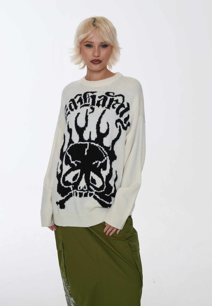 Ed Hardy Womens Skull In Flames Jaquard Knitted Jumper