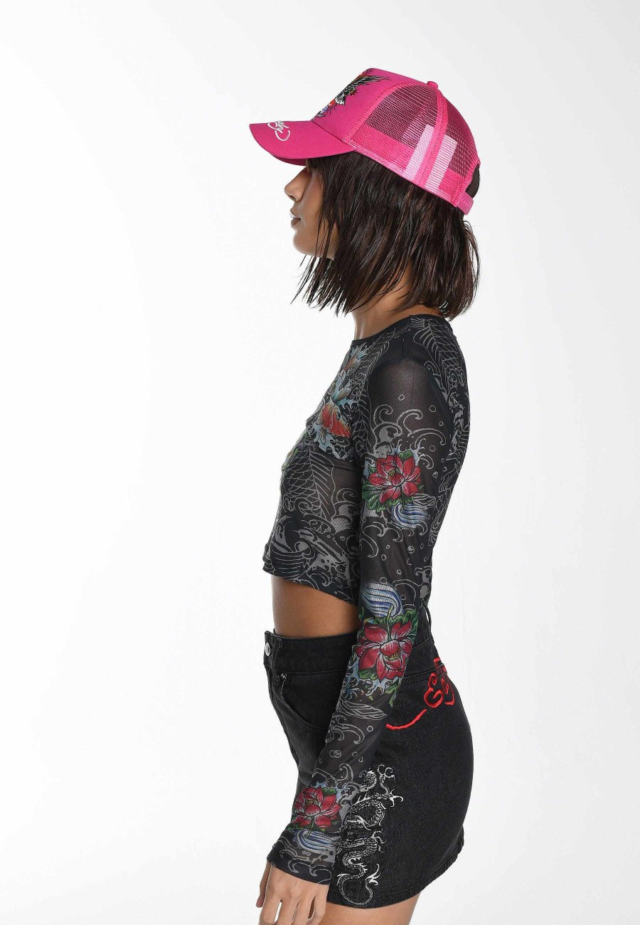 Ed Hardy Womens Koi Paradise Mesh Long Sleeve T-Shirt