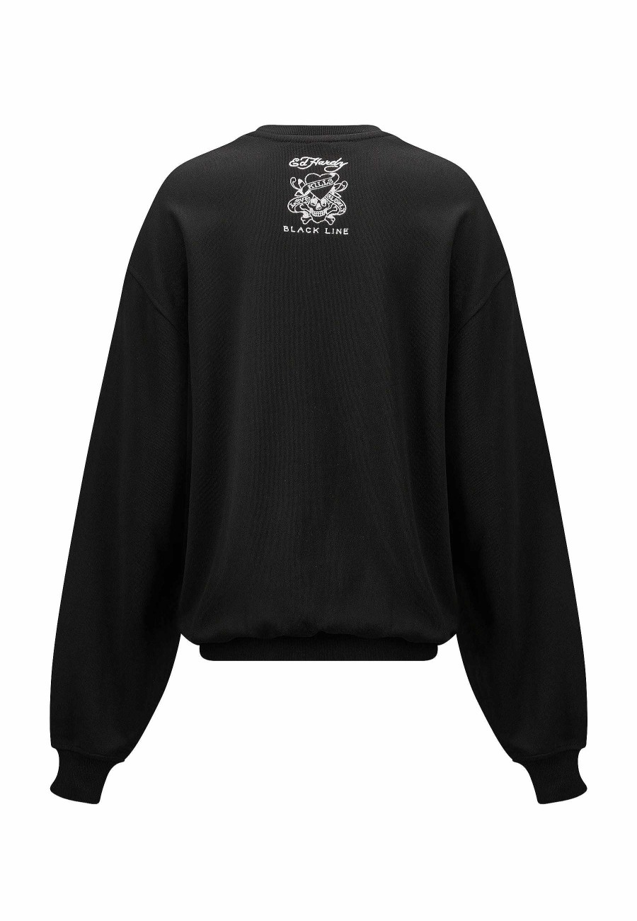Ed Hardy Womens Live Fast Tonal Relaxed Crew Neck Jumper - Black