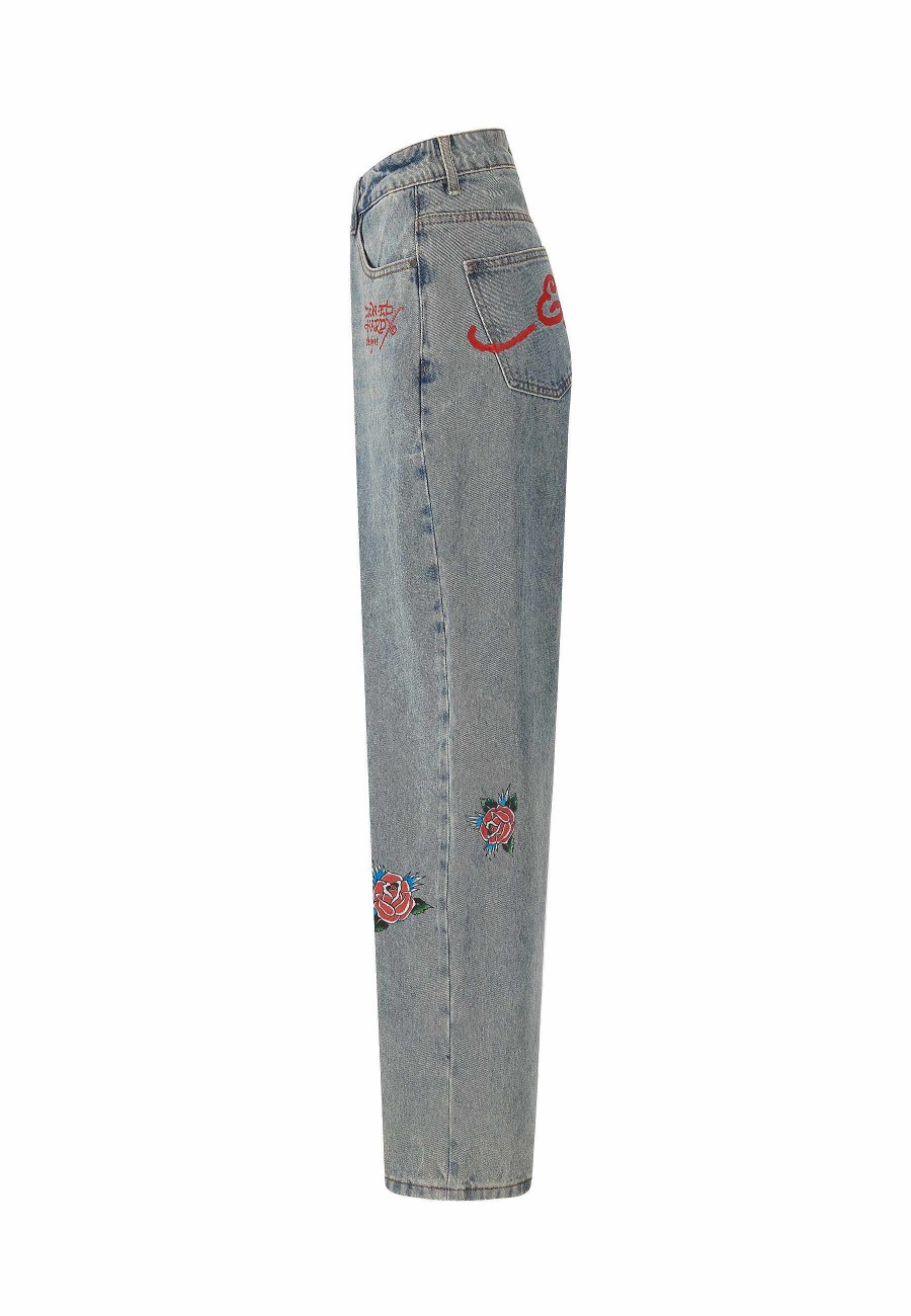 Ed Hardy Womens Blooming Death Relaxed Denim Trousers Jeans