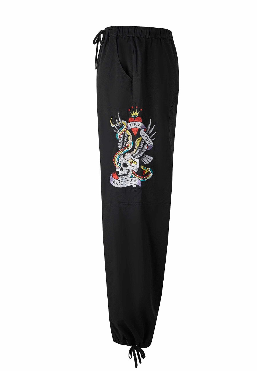Ed Hardy Mens Side-Snake-Skull Woven Tech Trouser