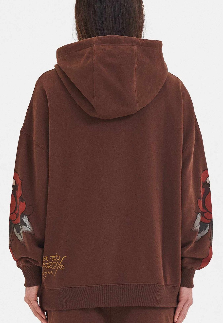 Ed Hardy Womens Love Hard Graphic Relaxed Pouch Hoodie