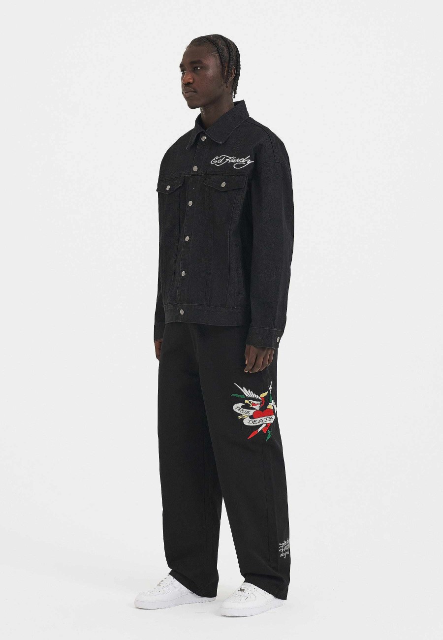 Ed Hardy Mens Abstract United Dreams Oversized Denim Jacket