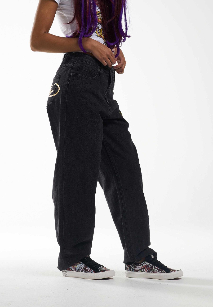 Ed Hardy Womens Death Before Dishonour Relaxed Fit Denim Trousers Jeans