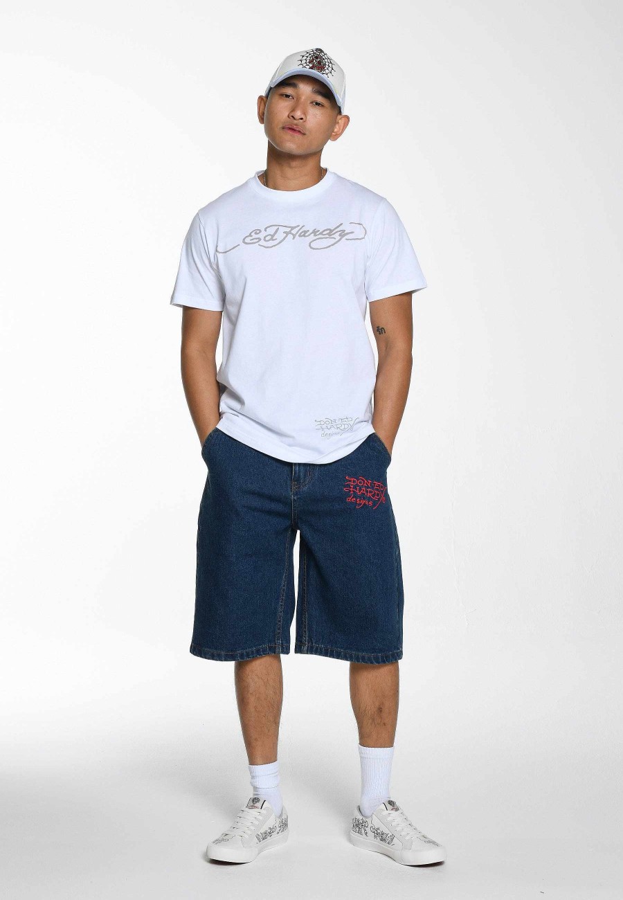 Ed Hardy Mens Nyc Skull Denim Jorts Shorts