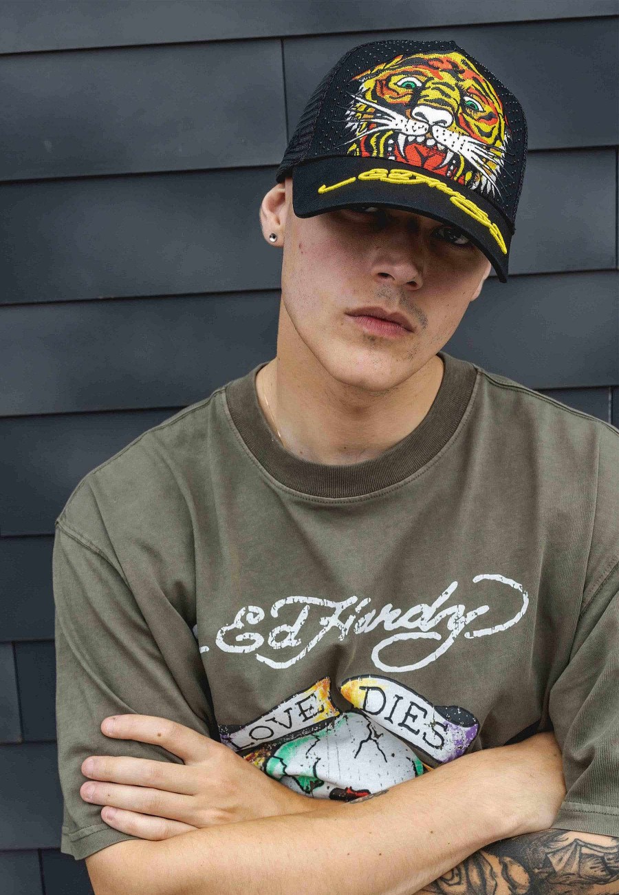 Ed Hardy Uni Roar-Diamond Twill Front Mesh Trucker Cap