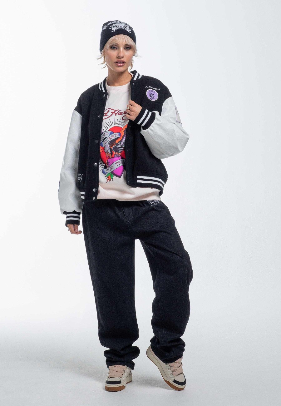 Ed Hardy Womens Love Wrapped Varsity Bomber Jacket