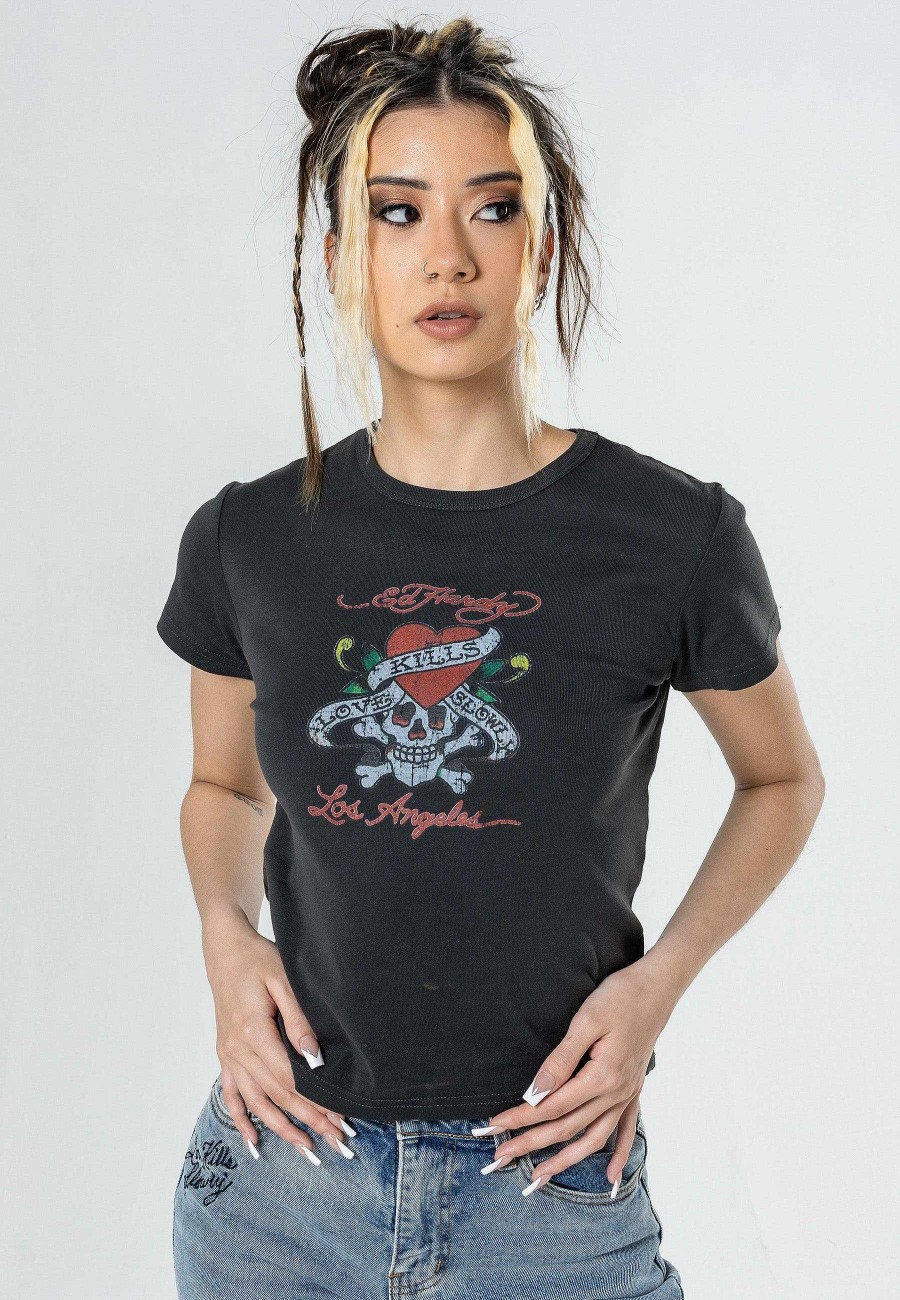 Ed Hardy Womens Love-Kills Slowly Tight Baby T-Shirt
