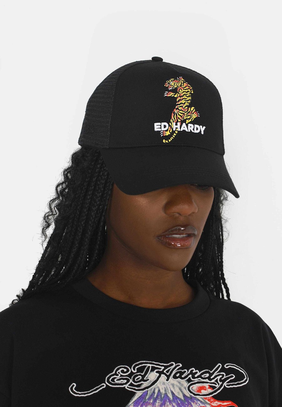 Ed Hardy Uni Tiger-Strike Twill Front Mesh Trucker Cap
