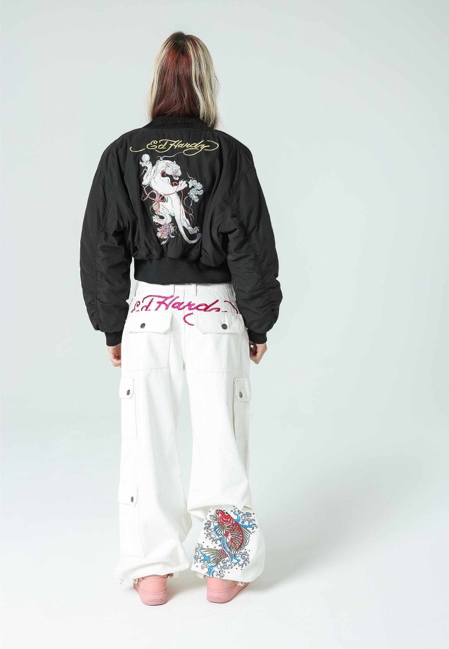 Ed Hardy Womens Mystic-Panther Cropped Bomber Jacket