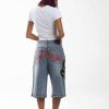 Ed Hardy Womens Panther Crawl Relaxed Denim Jorts Shorts
