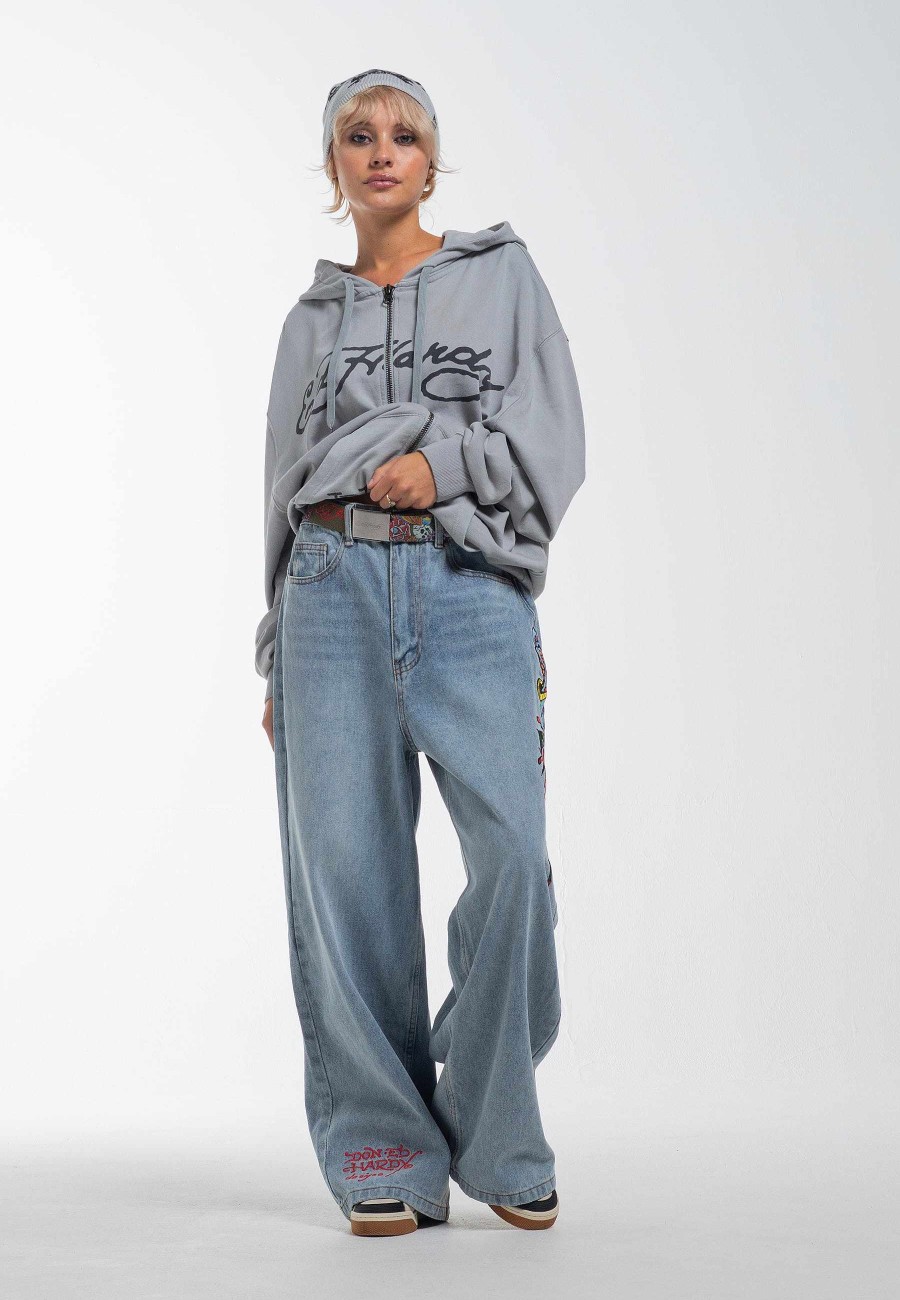 Ed Hardy Womens Love Kills Xtra Oversized Denim Trousers Jeans