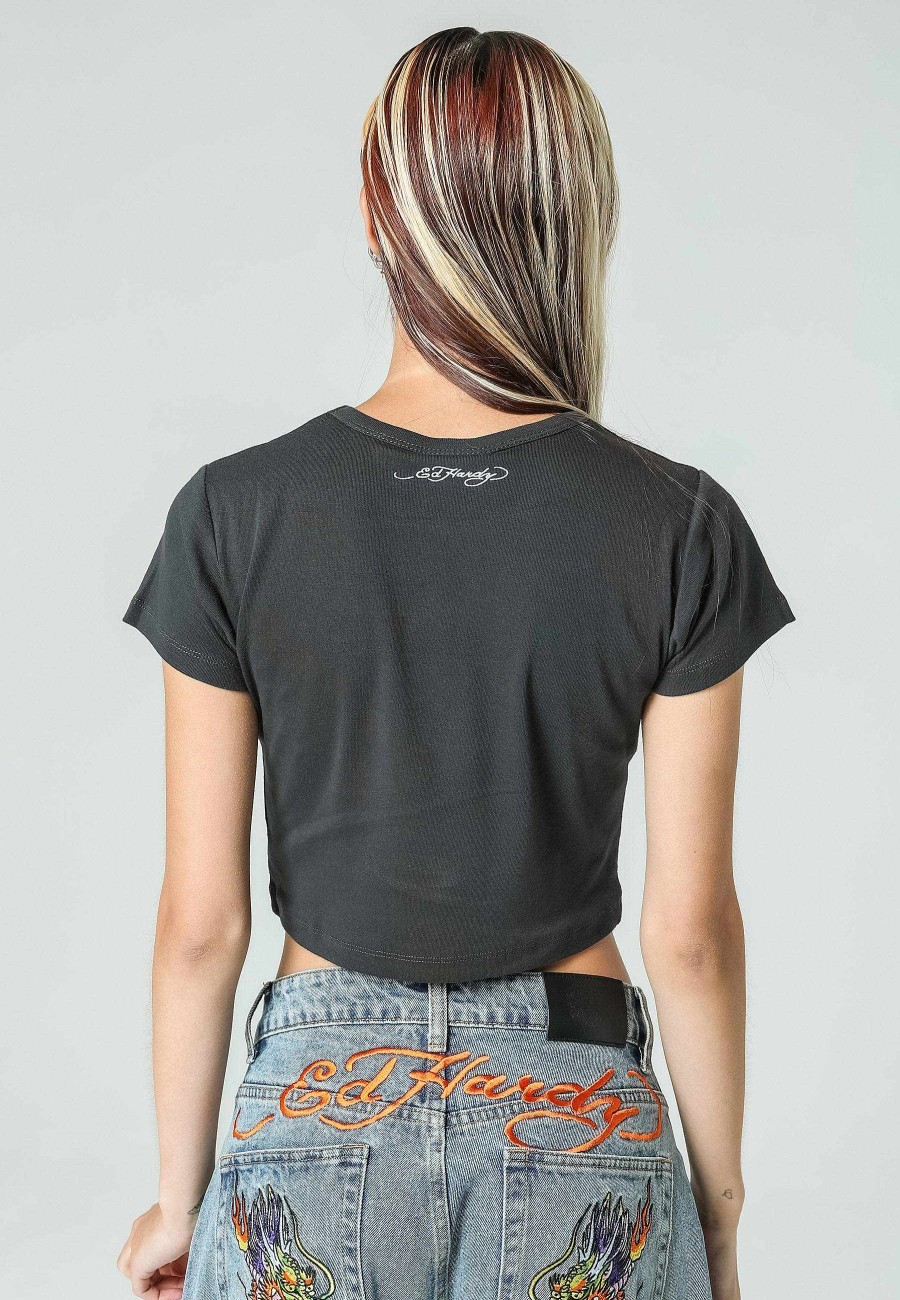 Ed Hardy Womens Skull-Kills-Slow Cropped Baby T-Shirt