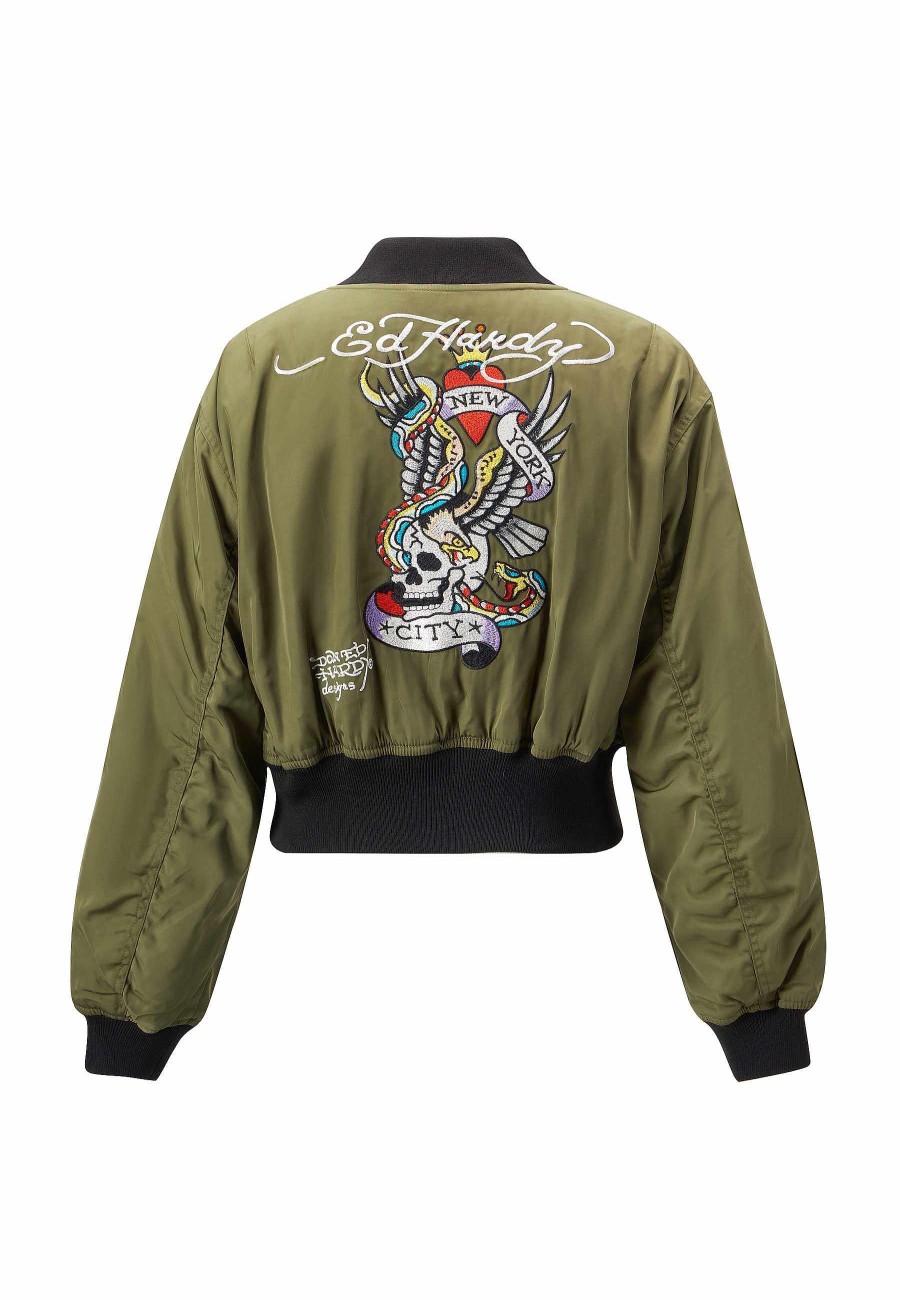 Ed Hardy Womens City Night Cropped Bomber Jacket