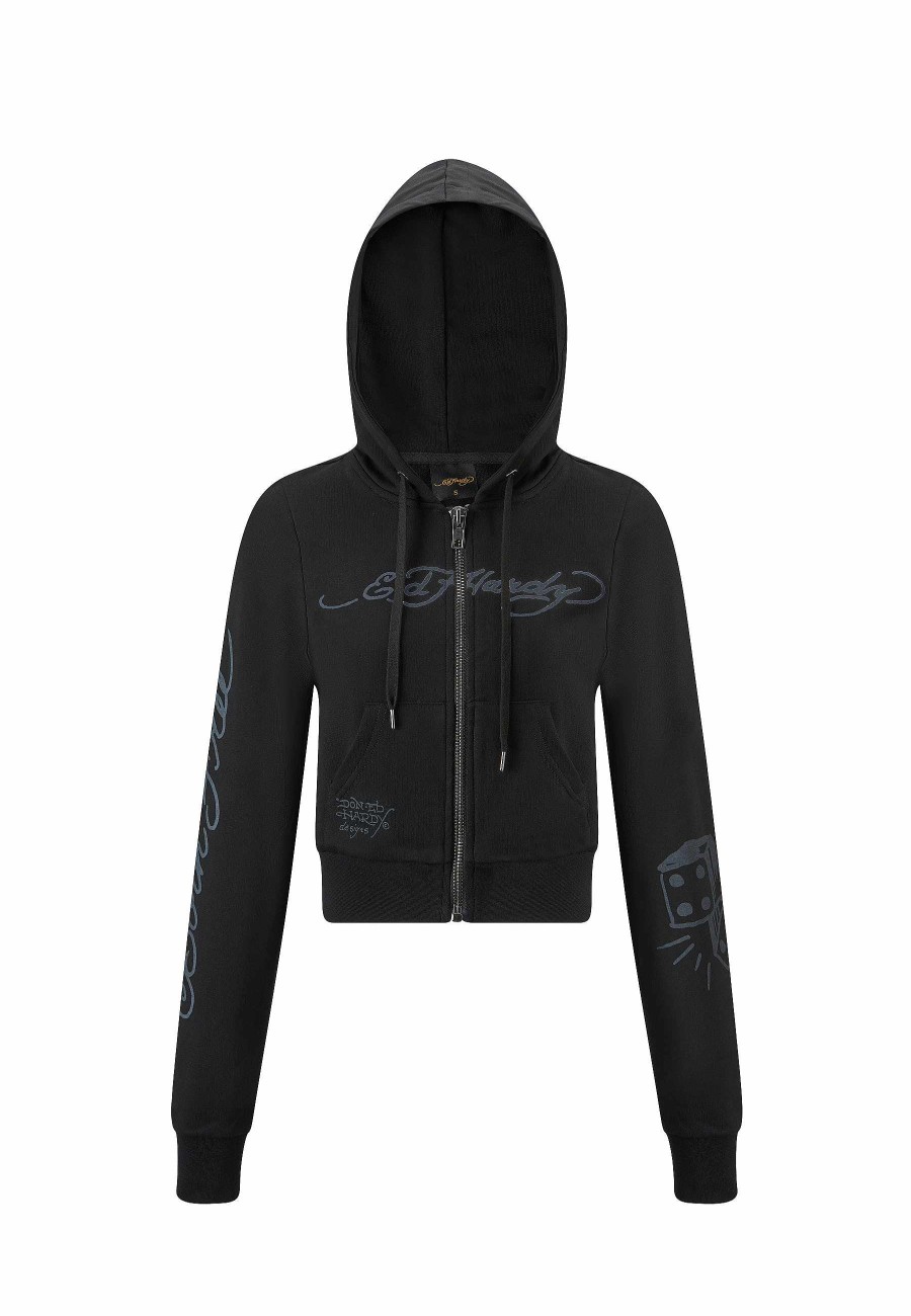 Ed Hardy Womens Eagle-Till-Death Cropped Zip Through Hoody