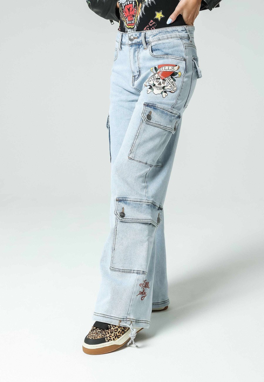 Ed Hardy Womens Love-Kills Cargo Trousers Jeans