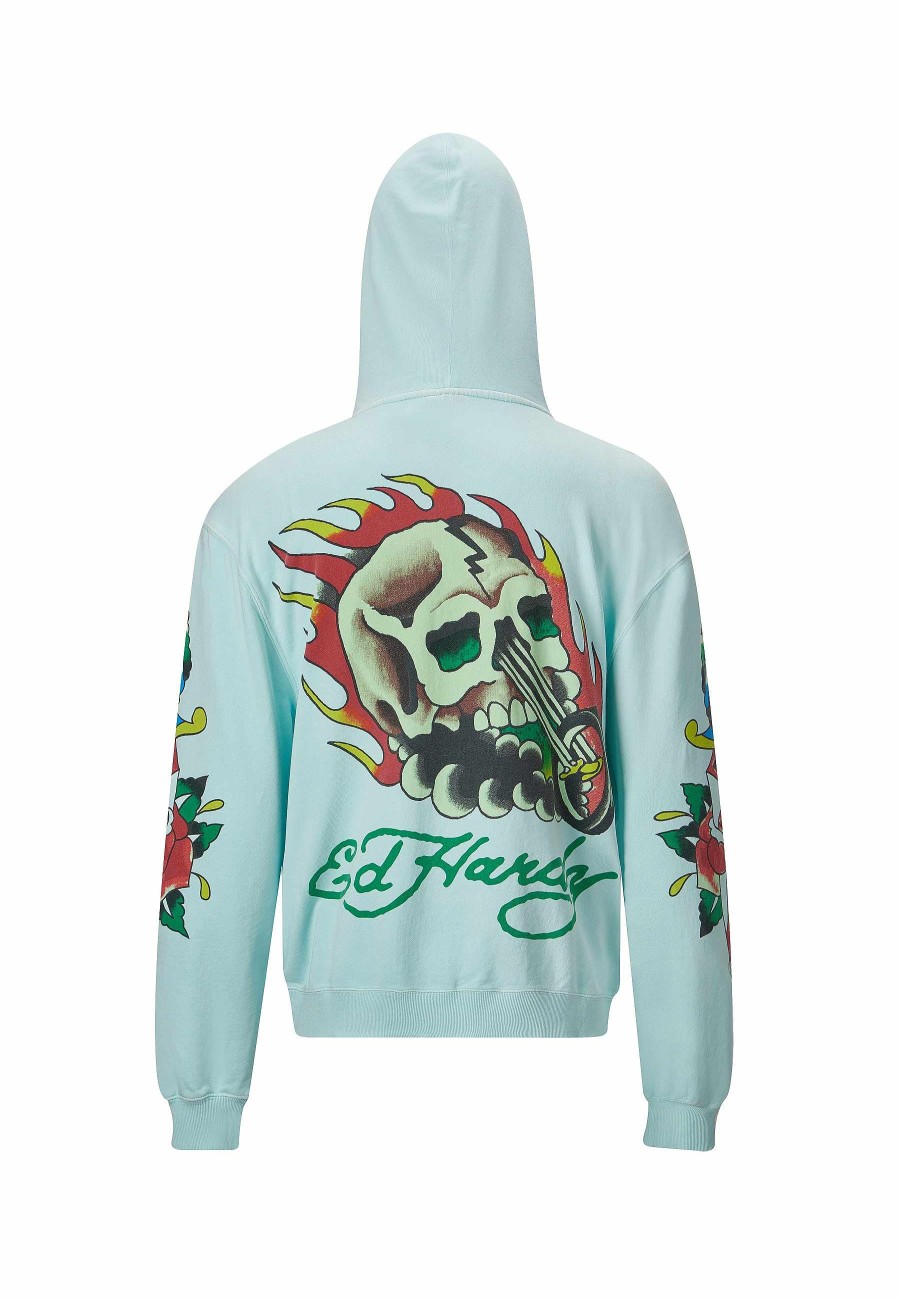 Ed Hardy Mens Skull-Rider Graphic Zip Through Hoodie