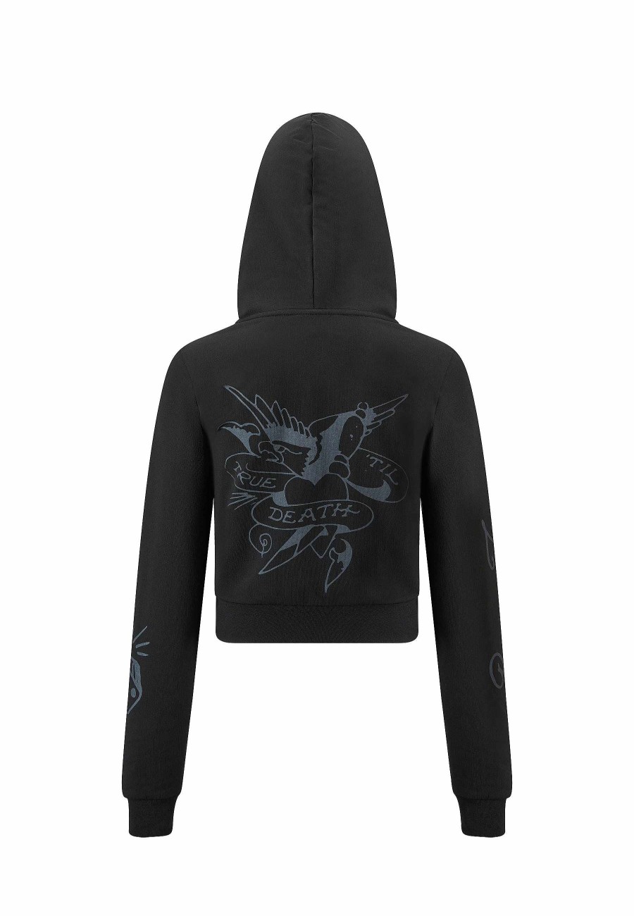 Ed Hardy Womens Eagle-Till-Death Cropped Zip Through Hoody