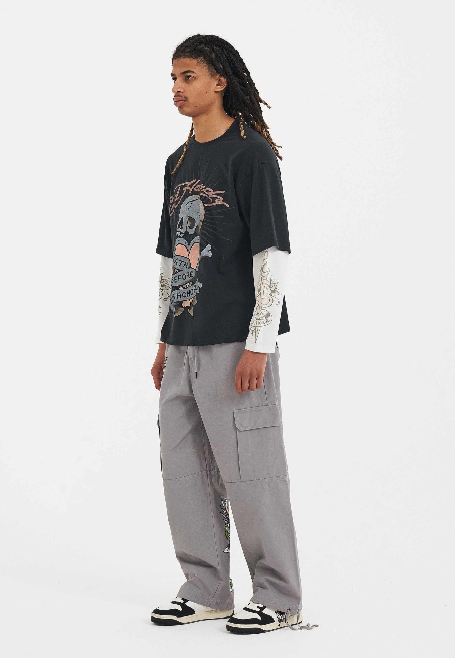 Ed Hardy Mens Death & Dishonour Double Sleeve Relaxed Tshirt