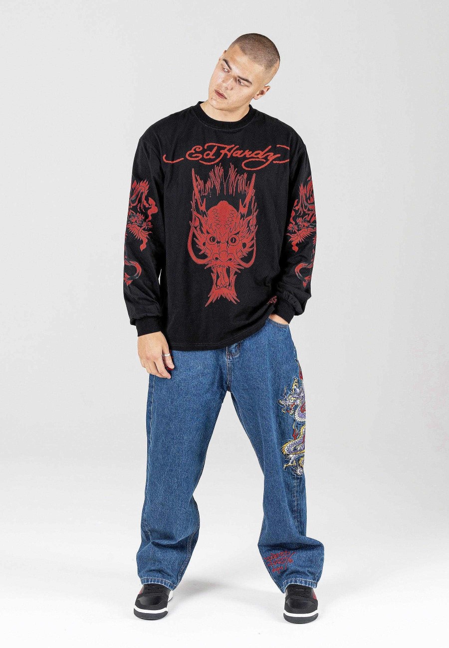 Ed Hardy Mens Red-Dragon Long Sleeve T-Shirt