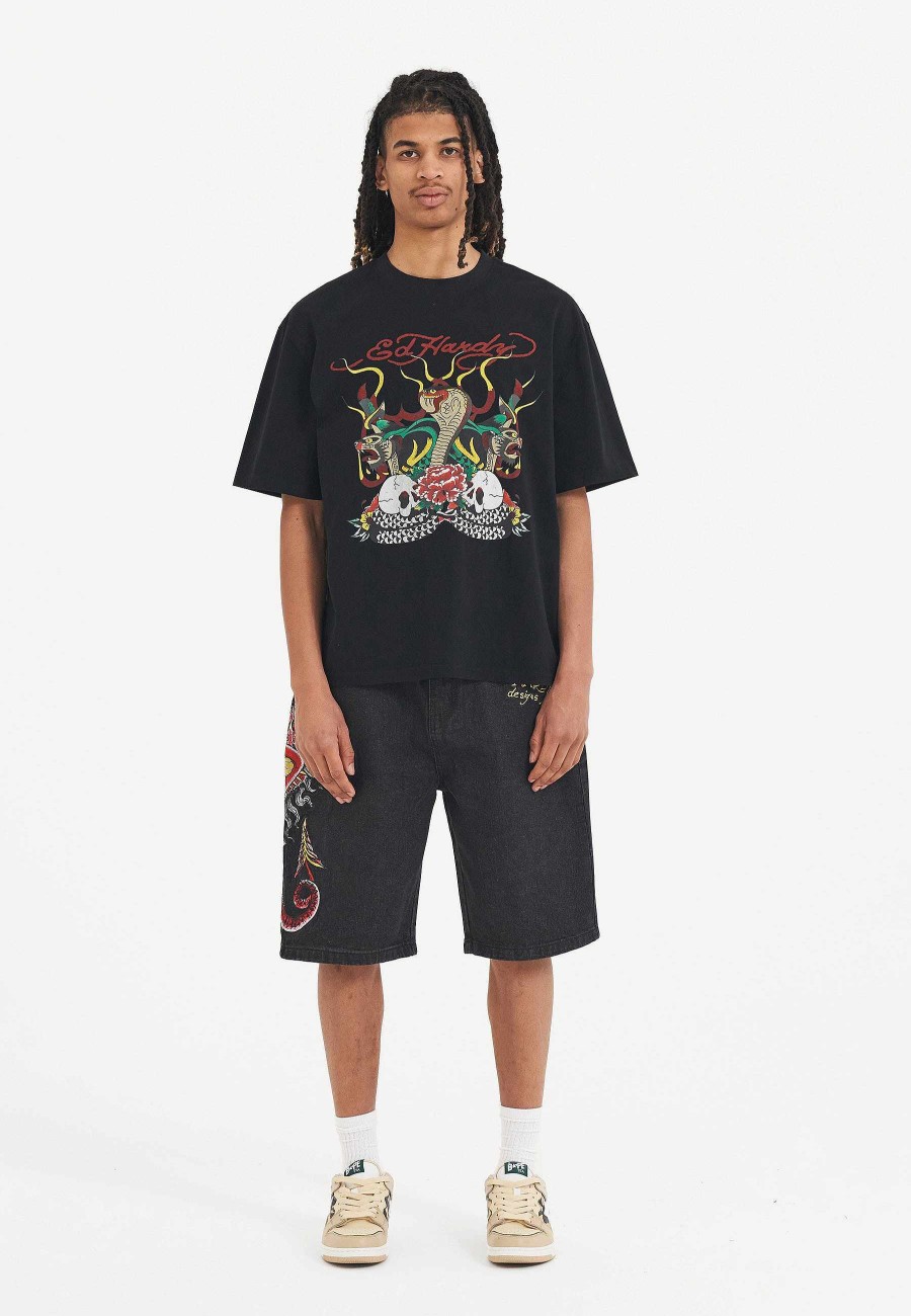 Ed Hardy Mens Devil Mermaid Denim Jorts Shorts