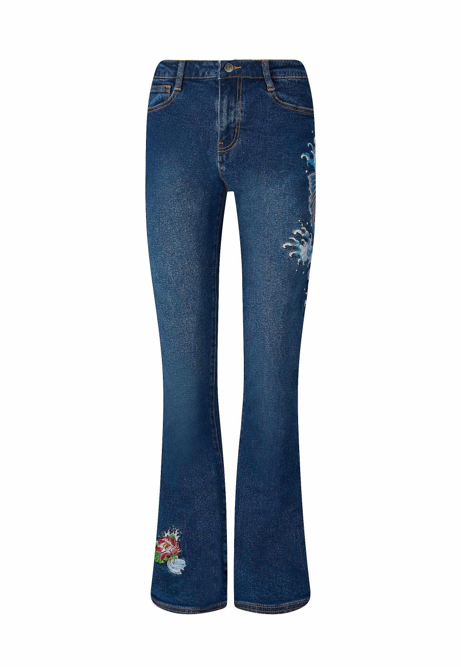Ed Hardy Womens Koi Fishing Bootleg Fit Denim Trousers Jeans